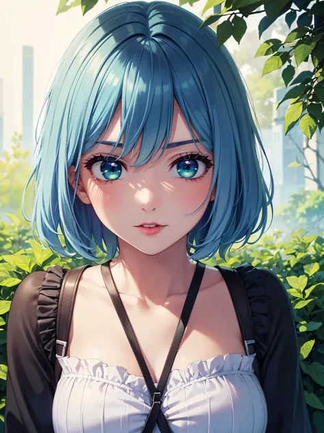 (Best quality at best,8K,A high resolution,tmasterpiece:1.2),Digital artwork, one girl，detailed face，detailed eyes，light blue ha...