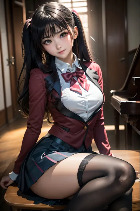 High school girl blazer、 uniform、Red checked skirt、JK Style、Jacket、smile、Knee-high socks、Thigh-high socks、pantyhose、A superb bea...