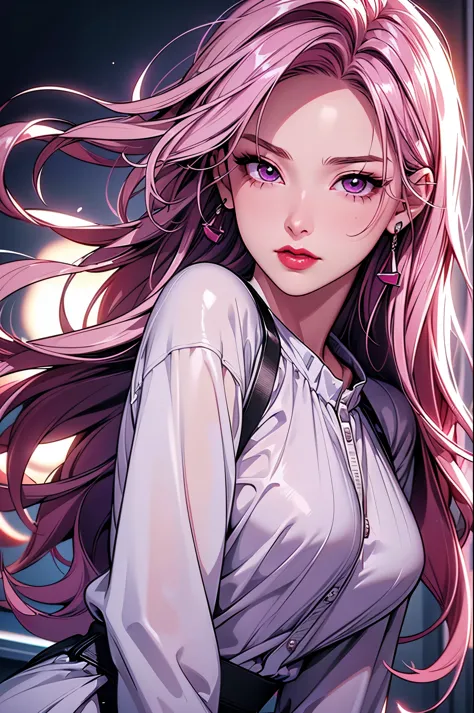 (best quality at best,8k,a high resolution,tmasterpiece:1.2),digital artwork, one girl，detailed face，detailed eyes，pink hair，lon...