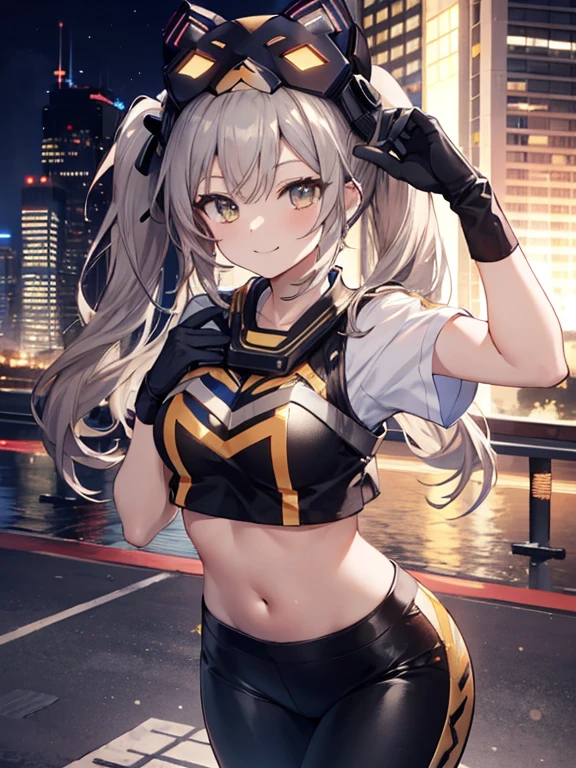 One Girl, (Chiquita:1.2), IP1, One Girl, (Cat mask, Crop top, Tight pants, Twin tails, Short sleeve, gloves), 
(Close-up shot, highest quality, High resolution, 4K, Detailed lighting, Shaders, Browsing Caution), 

smile,
Dynamic pose, 
Skyscraper, night, 
View your viewers,