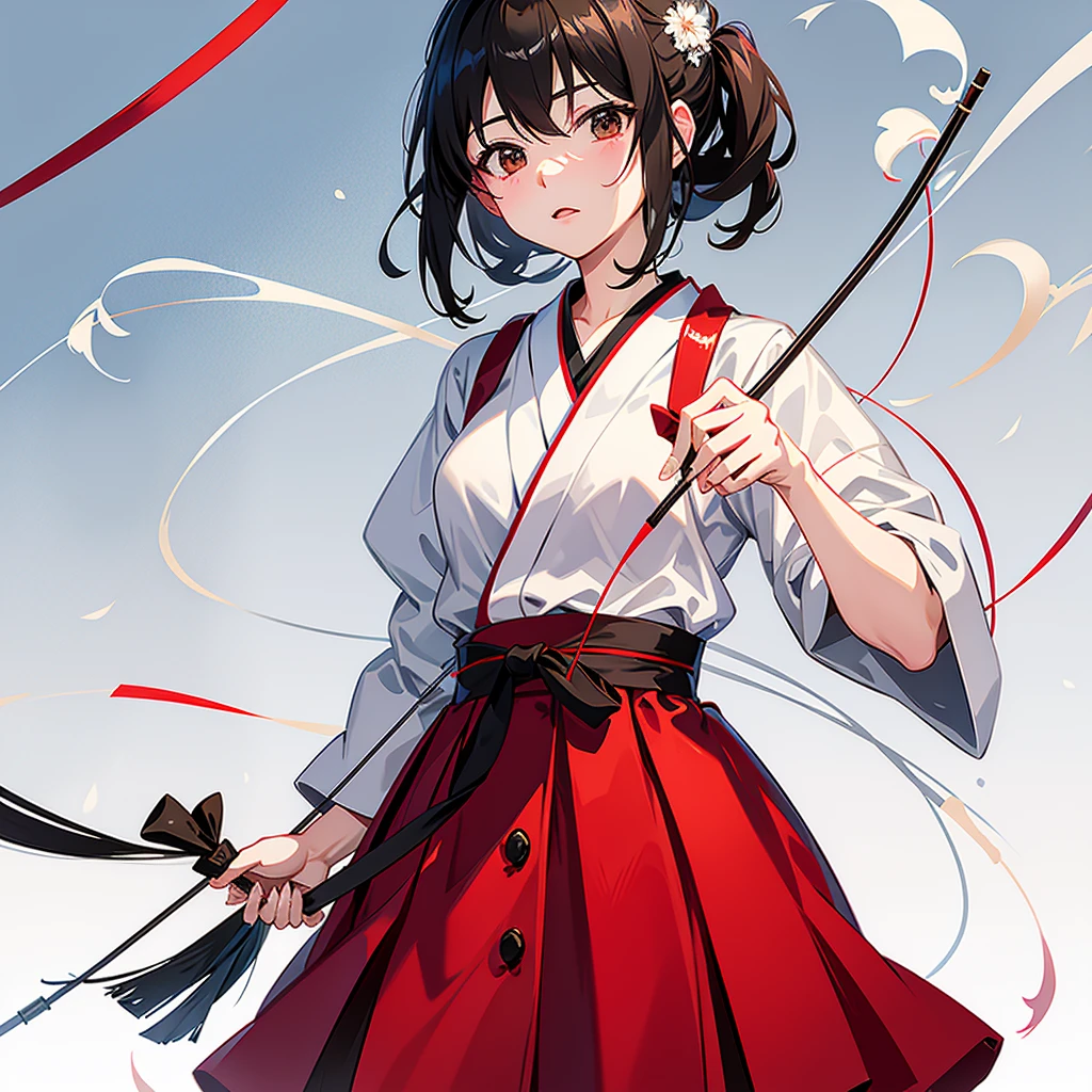 Kyudo、Tense atmosphere、Loaded Bow、Beautiful high school girl drawing a bow、