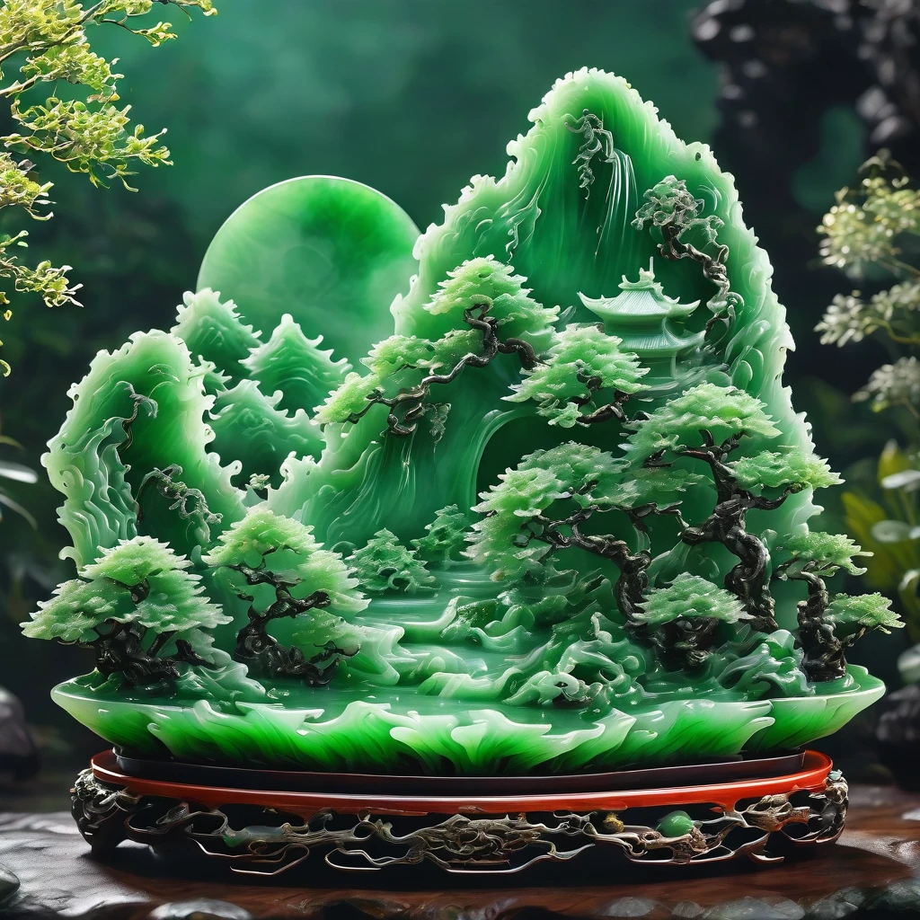best quality, very good, 16K, ridiculous, Extremely detailed, Gorgeous mountain，Monk，Made of translucent jadeite, Background grassland（（A masterpiece full of fantasy elements）））， （（best quality））， （（Intricate details））（8k）