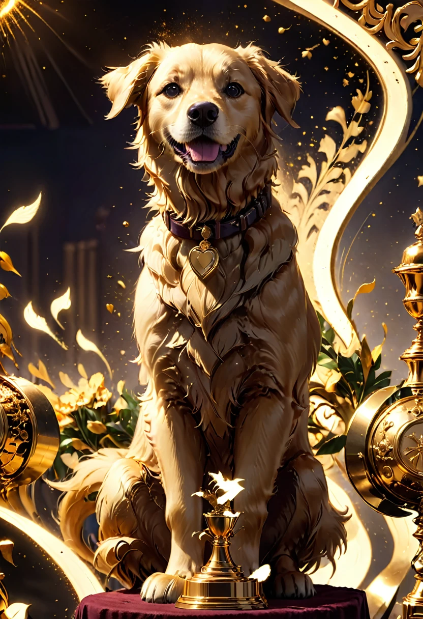 (Golden Trophy:1.5), jinsixiangyun, traditional, gldnglry, Golden Retriever, (best in show trophy:1.5), detailed matte painting, deep color, fantastical, intricate detail, splash screen, complementary colors, fantasy concept art, 8k resolution trending on Artstation Unreal Engine 5
