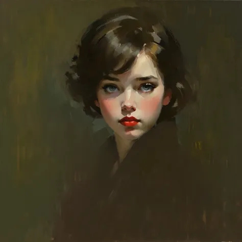 Create an evocative oil painting inspired by Malcolm Liepke, based on the provided image. Capture the intense, introspective exp...