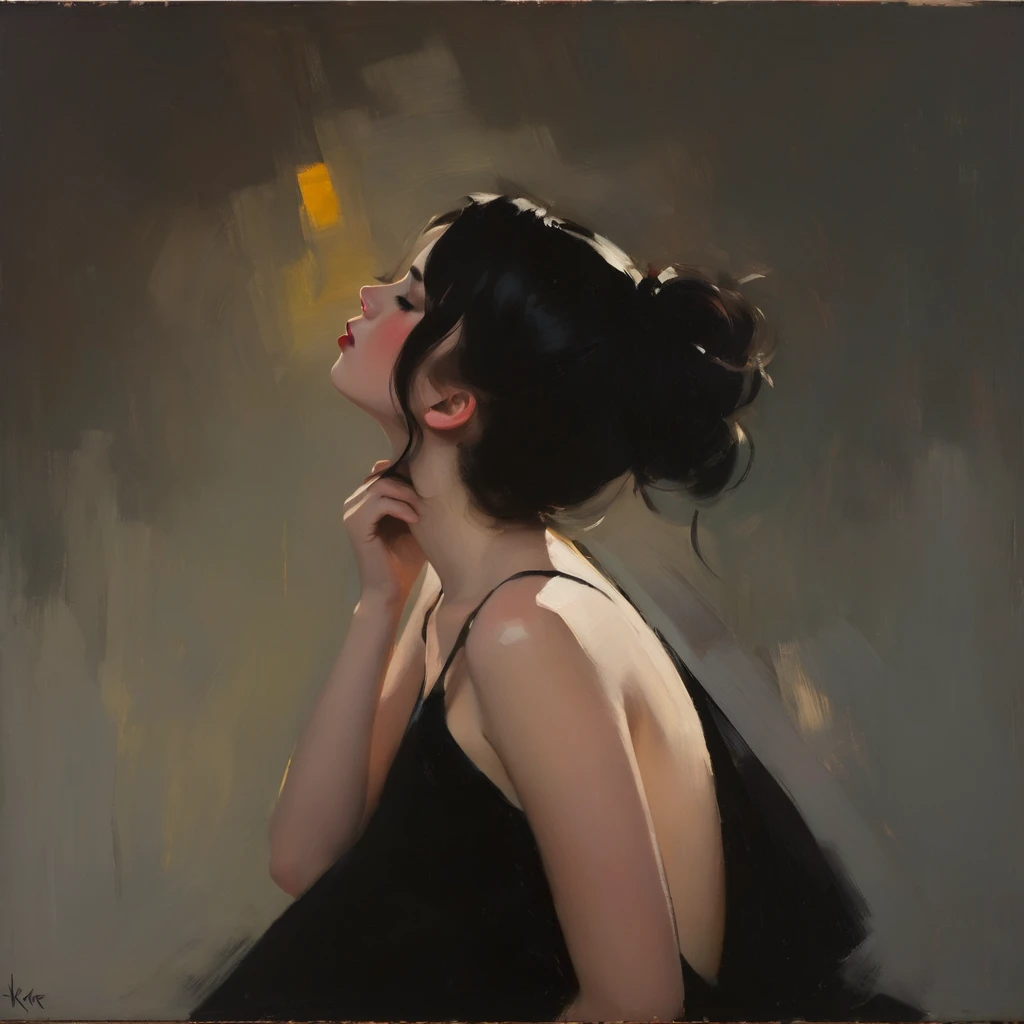 Crea una pintura al óleo evocadora inspirada en Malcolm Liepke, basado en la imagen proporcionada. Captura lo intenso, expresión introspectiva del joven sujeto usando gruesas, pinceladas expresivas y una paleta de colores apagados. Resaltar la profundidad emocional y la vulnerabilidad en la mirada del sujeto., enfatizando el juego de luces y sombras en su rostro. mantener una sencilla, Fondo texturizado que complementa la presencia contemplativa del sujeto.. Centrarse en la calidad táctil de la pintura al óleo para transmitir la emoción cruda y la intimidad características del estilo de Liepke..