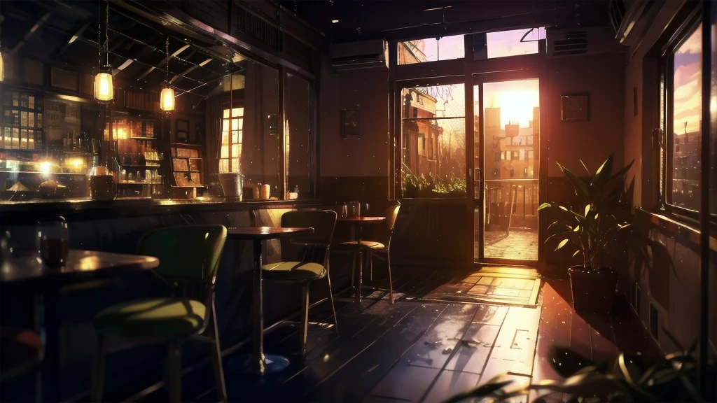 Retro French cafe,evening,,An empty room,Window seat,Lo-fi,chill