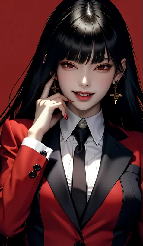 Jabami Yumeko&#39;s Manicure、Red nails、Red eyes、Open lips (Mole under the eye:0.8),
Open your mouth,Roll your eyes,