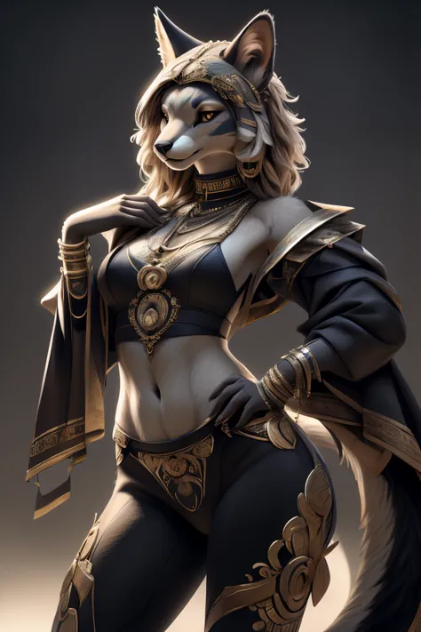 Full body anthropomorphic female character with a long furry tail, wearing sexy underwear, vibrant fur colors, detailed facial f...