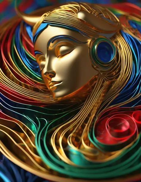 3D rendering of Women streamlined, Minimal Art，golden trophy design, Tang tricolor, Tibetan mural style, minimalism, sense of sc...