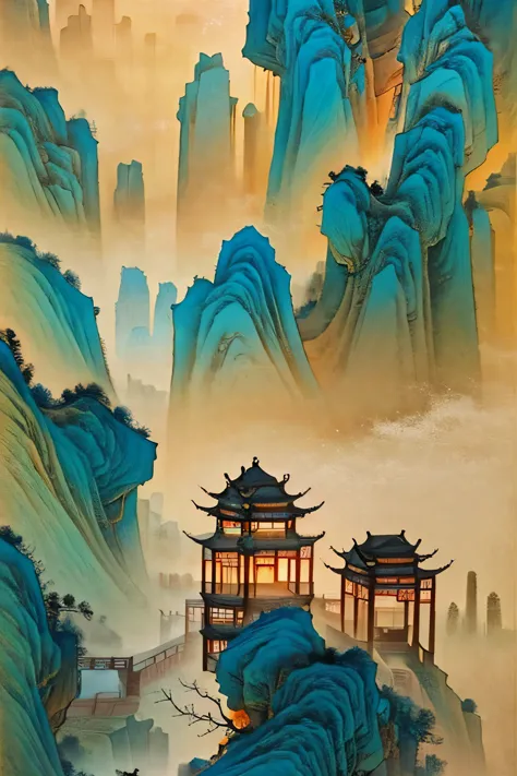 the famous danxia mountain is magnificent and spectacular. it is like a chinese ink painting in the style of zhang daqian, with ...