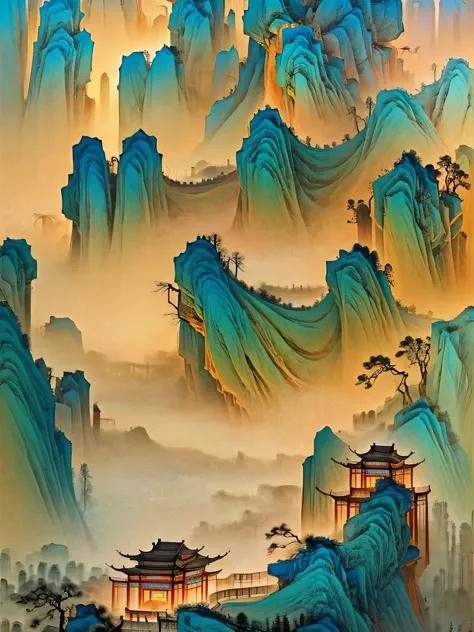 the famous danxia mountain is magnificent and spectacular. it is like a chinese ink painting in the style of zhang daqian, with ...