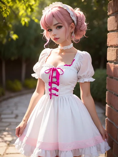 Linda lolita, super delicate in a lolita dress with pink hair. Calidad de imagen ultra alta de 8K, textura delicada, fondo blanc...