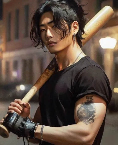 Arafed man with a baseball bat in his hand and a camera., jinyoung shin, kim taejin, Won Bin Lee, inspirado en Gang Se-hwang, hy...