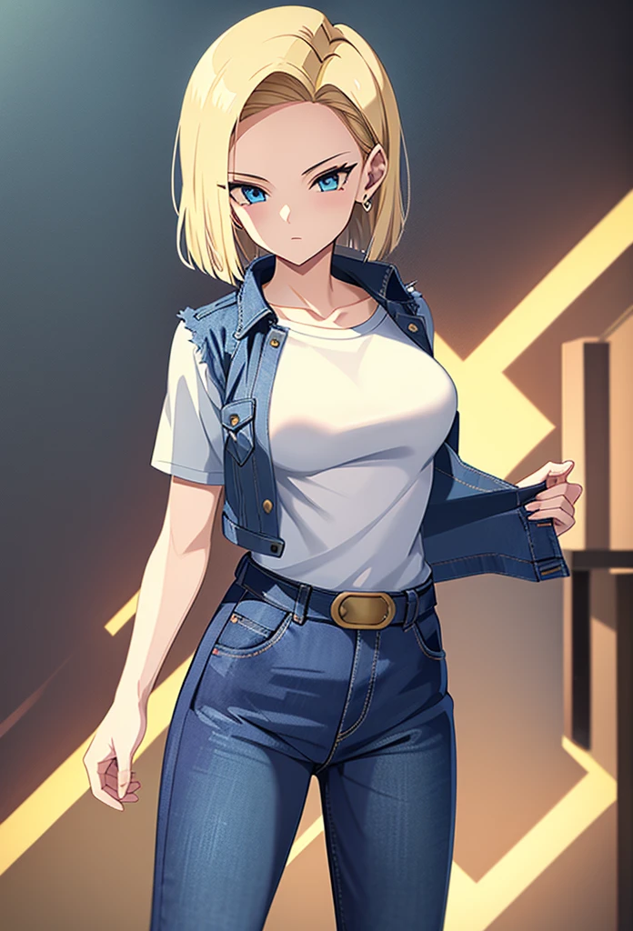  Android 18, jean pants, jeans jacket, white tshirt, 