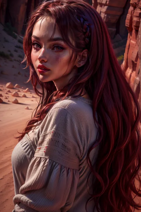 beautiful female hair portrait photography by joskriver , double good,  zion national park hiking trails, bright red lips, (mast...