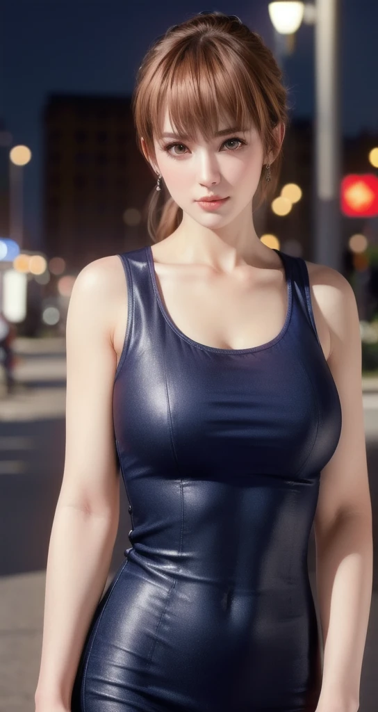 ((highest quality, 8k, masterpiece: 1.3)), whole body, Sharpen the focus: 1.2, Outstanding beauty: 1.4, Slim Abs: 1.2, Tank top dress: 1.1, (City of night, street: 1.1), Highly detailed face and skin texture, Fine grain, double eyelid, Mature Woman,Beautiful and attractive woman who follows fashion trends