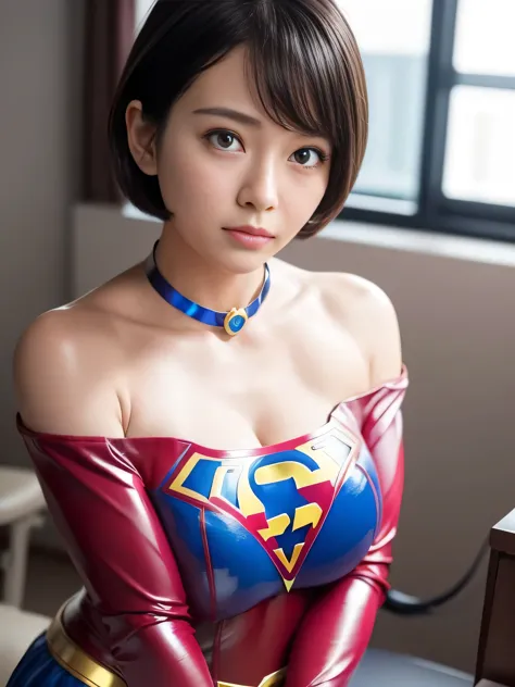 masterpiece、Enamel Supergirl Costume、Short Hair、Hospital operating table、Crisis situation、Big and ample breasts、looking at the c...