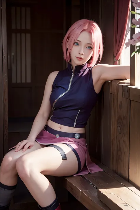 sakura haruno, sakura haruno, heroine of the anime naruto, masterpiece, super high resolution, super high definition, sideways, ...