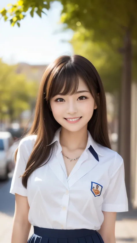 bright表情、Photorealistic:1.32、highest quality、超A high resolution、最も美しい日本のgirlの写真、Cute and beautiful face details、Small Face、美しいbangs、14 years old、Radiant, fair, glowing skin、Hair gets tangled in the face、(girl１Only people:1.3)、顔まで伸びるbangs、bangs、Hair between...