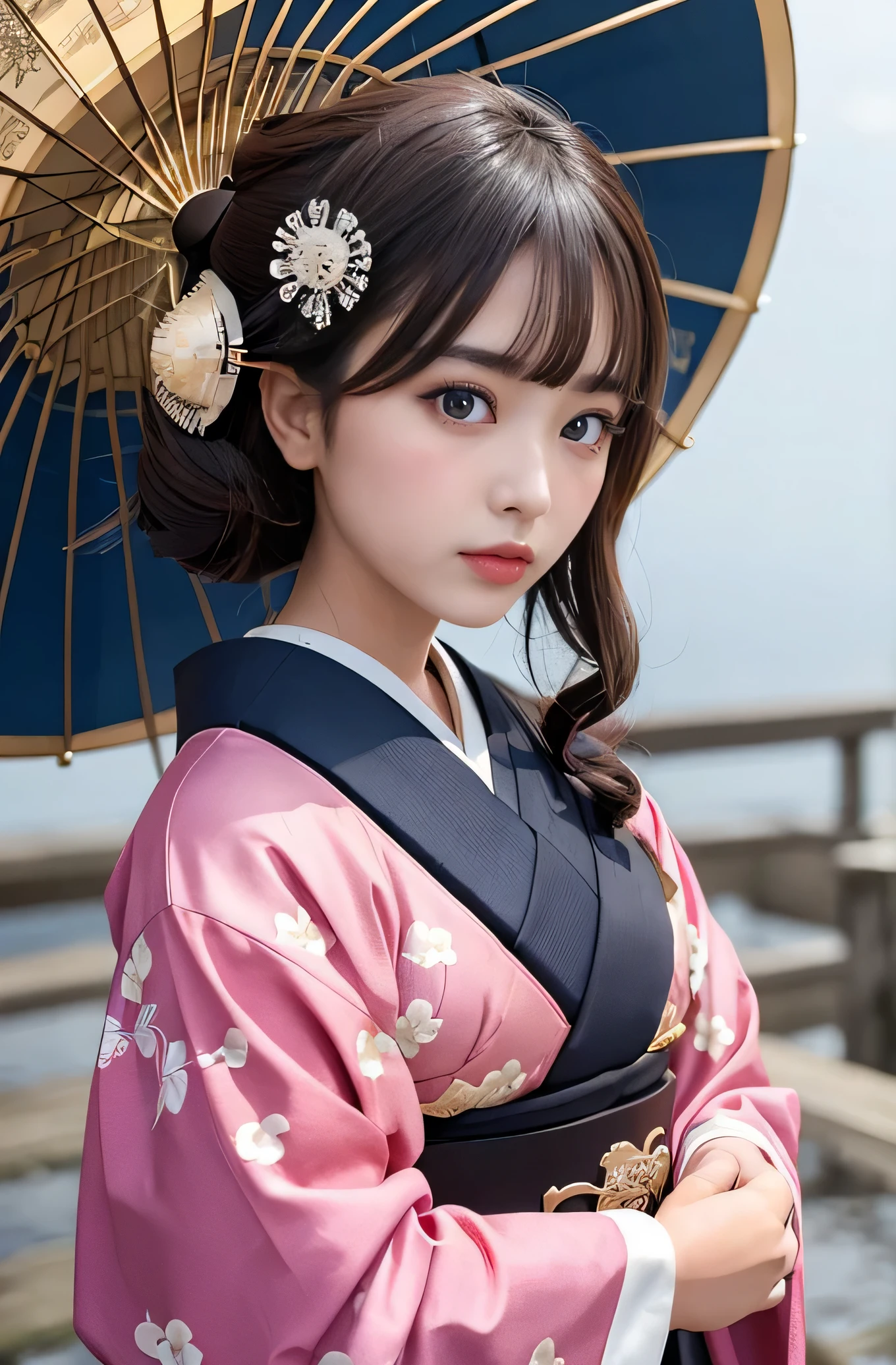 Angelic Very beautiful cute girl,11 yo,
Beautiful detailed eyes, 
Detailed double eyelids,
(Large eyes:1),
Long straight brown hair, 
see-through bangs,
Sharp Focus,small straight nose,
beautiful detailed face and eyes, 
drooping eyes,
(Soft Saturation: 1.3), (Fair skin: 1.2),BREAK  (gorgeous flamboyantly colored apprentice geisha costume :1.3),
(apprentice geisha:1.4) ,
Costume lighting