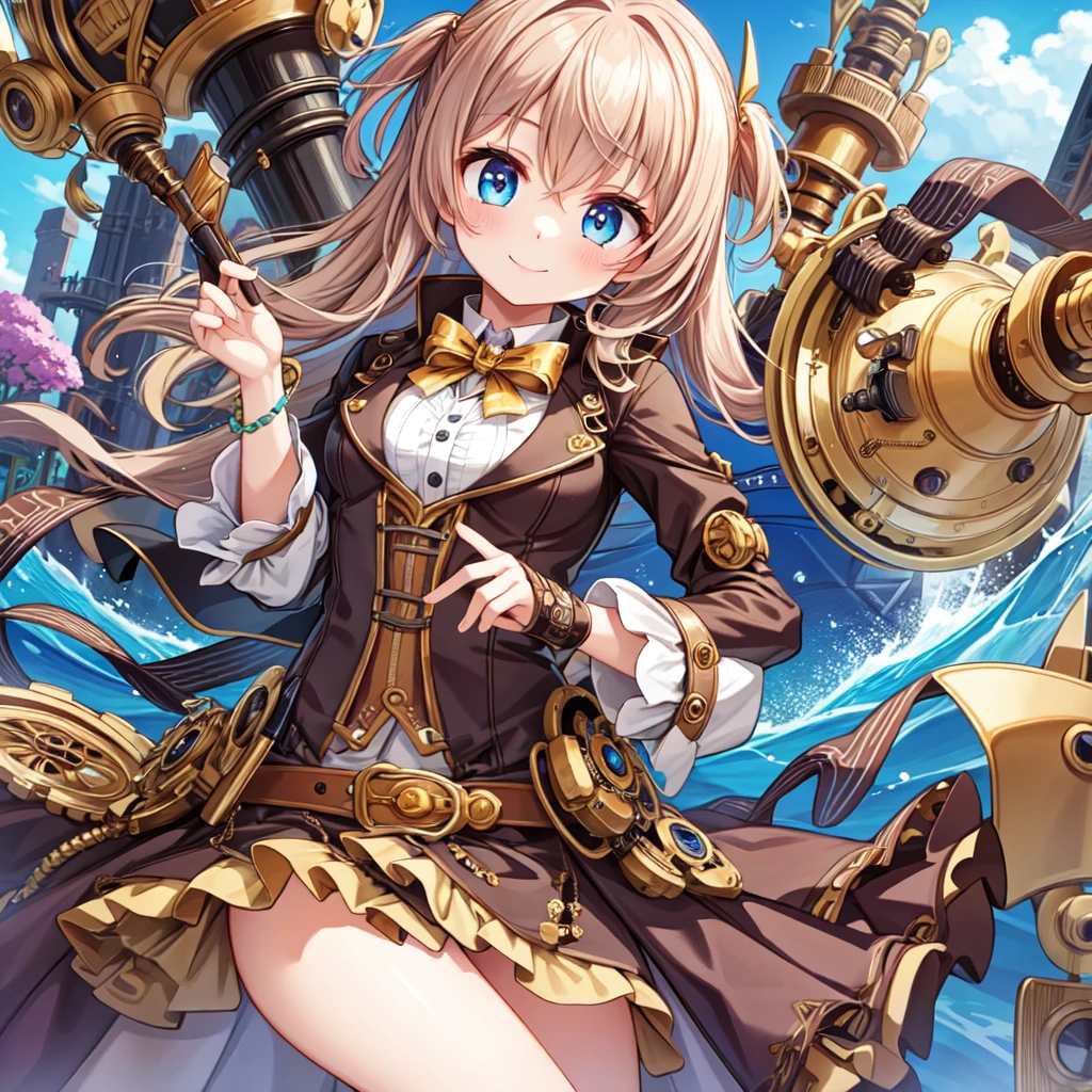 1girl, solo, smile,steampunk,, masterpiece, best quality:1.4,high quality, detailed,