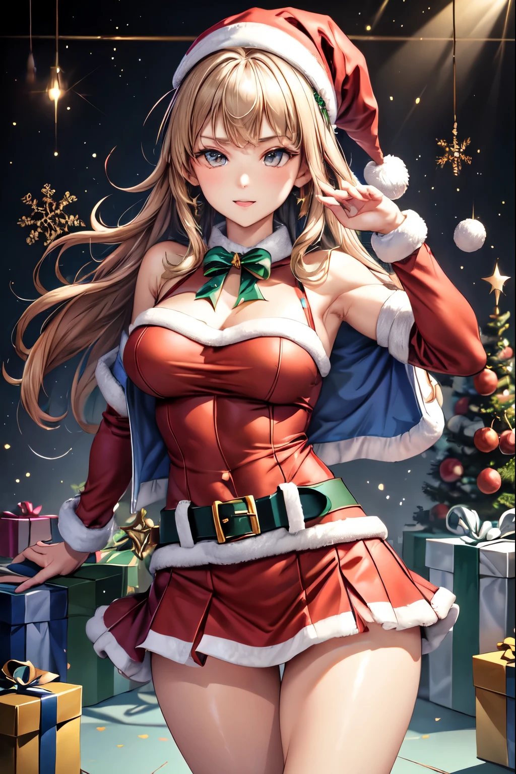 ((highest quality)), ((masterpiece)), (Miniskirt Santa Details), Perfect Face