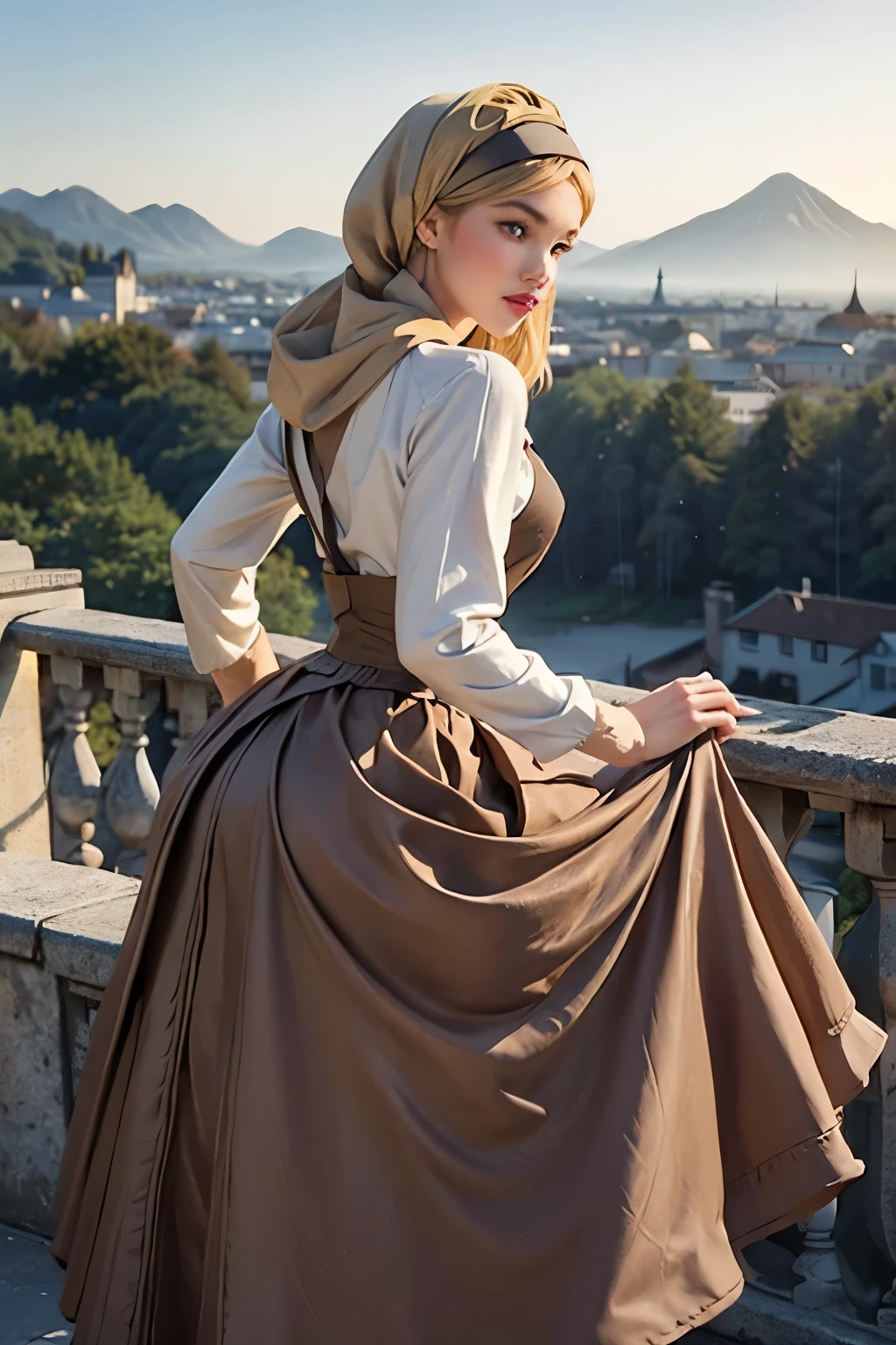 Cinderella Photos, (skinny:1.2), fit, wonderful , wonderful ass, Detailed blonde hair, Detailed face, Beautiful Eyes,
((Brown Skirt, Long skirt, Head scarf, apron)),
(Blurred Background, Scenic), (View from the front),
erotic, elegant, Sensual, Fascinating, (masterpiece, highest quality), (Realistic:1.4), whole body, Perfect lighting, (Best Shadow),
Cinderella Wife, 