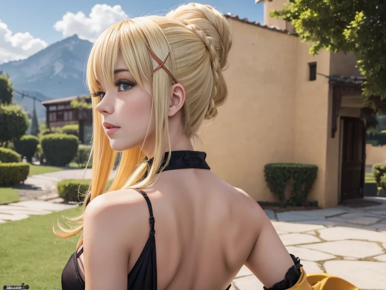 Sexy chica ,  muy atractiva , coqueta y elegante,  rubia , grandes oppais, pervertida y con perfil europeo darness konosuba