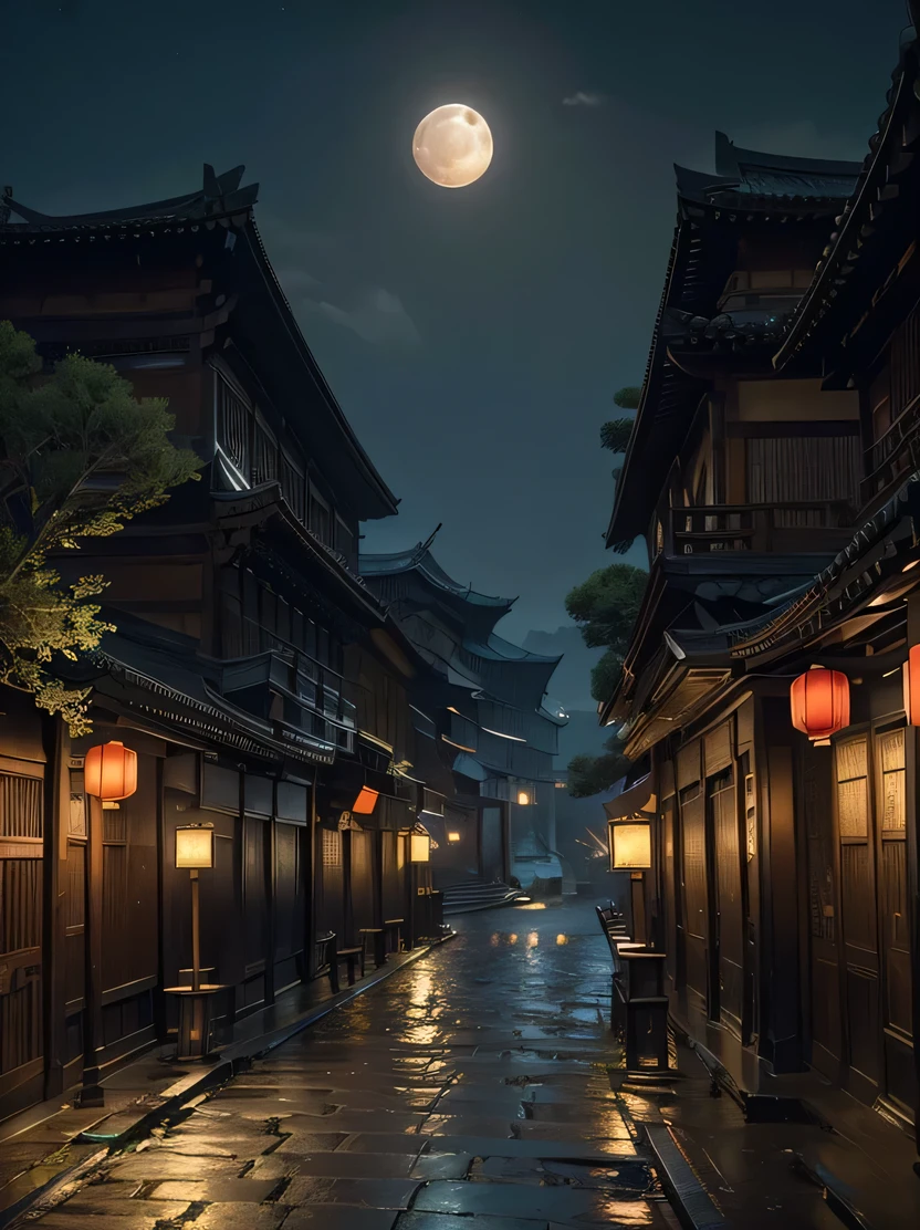 ((masterpiece、highest quality、Very detailed、High resolution、Photorealistic、Sharp focus、Cinema Lighting))、((Landscape only、There are no people))、Official Art、streets of china、 (Lots of fireflies、night、moon)、 Street lamp、Beautiful views、Spectacular landscapes、Detailed depiction、Global Illumination、Unreal Engine Rendering、Octane Rendering