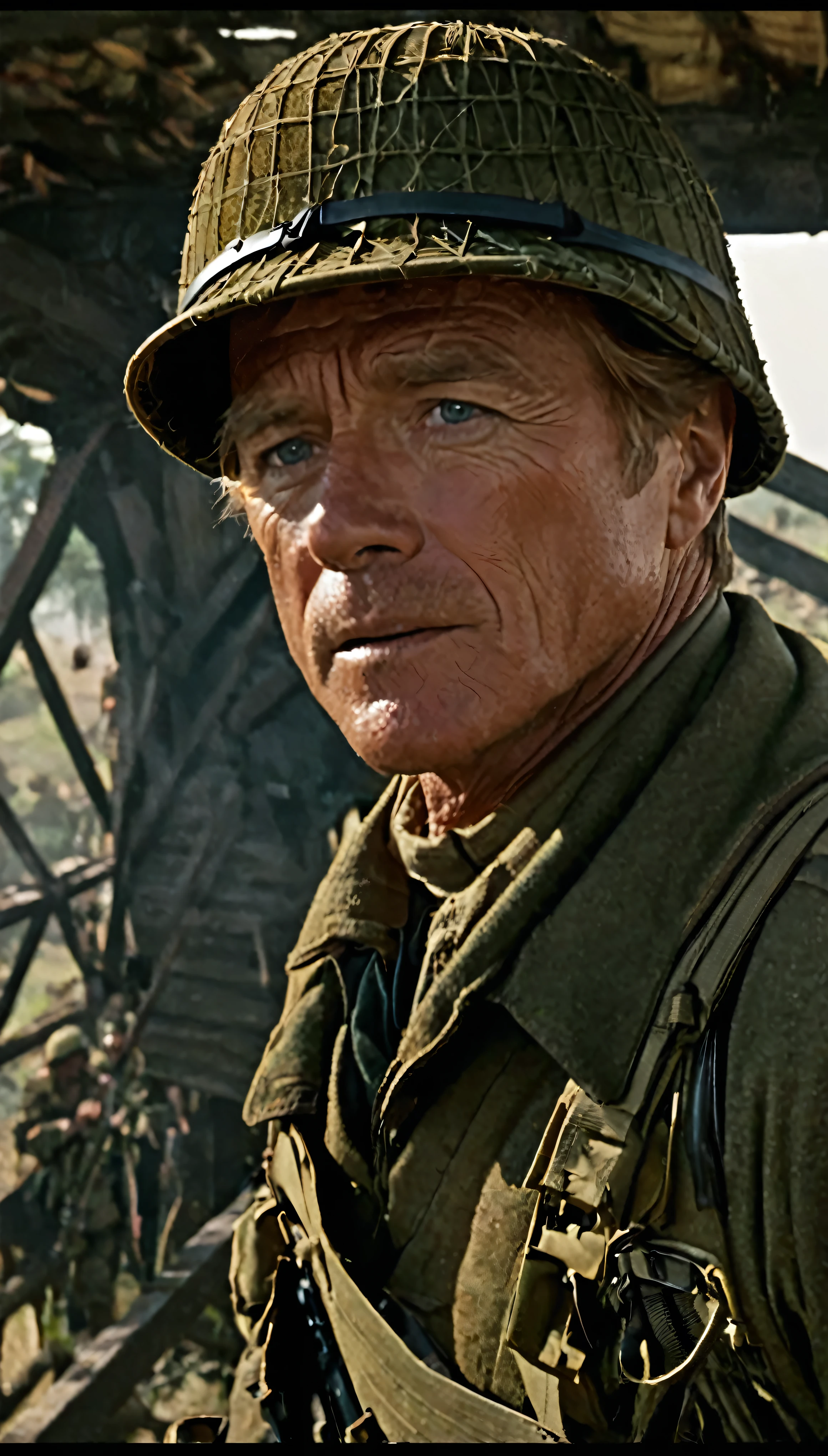 with high definition imageovie「A Bridge Too Far」So、Robert Redford plays Lieutenant Colonel Cook of the 82nd Airborne Division of the US Army.、exposed to heavy enemy fire、In one scene, he orders his troops to storm a strategically important bridge.。This unique scene、Captured beautifully in high resolution with a Canon EOS R5 camera set to 8K.、We present the movie as a masterpiece of artistic movie making.。The images are super realistic、Full of intricate details、This video is、It showcases dramatic lighting that perfectly accentuates the determined expressions of the soldiers and the tense atmosphere.。Against a background of cold and powerful scenes、The dramatic tone is further emphasized.、It&#39;s a memorable scene from the movie.。Robert Redford&#39;s face details