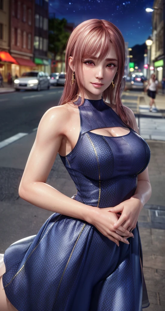 ((highest quality, 8k, masterpiece: 1.3)), whole body, Sharpen the focus: 1.2, Outstanding beauty: 1.4, Slim Abs: 1.2, Tank top dress: 1.1, (City of night, street: 1.1), Highly detailed face and skin texture, Fine grain, double eyelid, Mature Woman,Beautiful and attractive woman who follows fashion trends