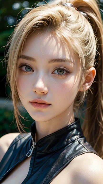 1 girl,more details in eyes,cute,looking at viewer, adorabel girl,cute face,details sky,pretty,young,juvenile,((masterpiece:1.4,best quality)),multiple details,blonde hair,eyeshadow,Yamanaka Ino from naruto, sfw,   