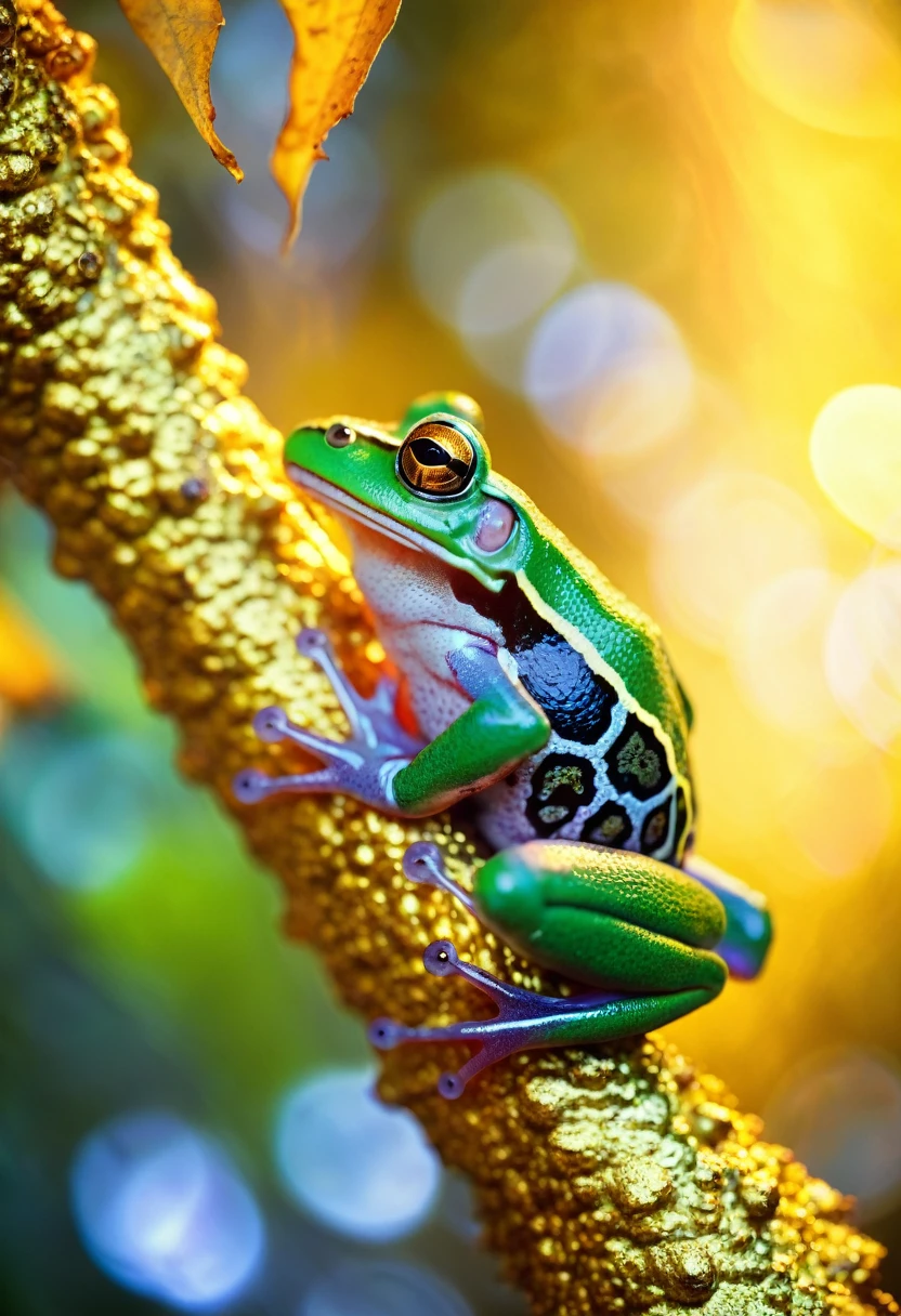 macro photography, animal channel tv series photography of transparent frog, which the organ visible, shot from behind, on leaf tree, high-resolution,ultra-detailed, close-up, smooth skin textures, silent forest