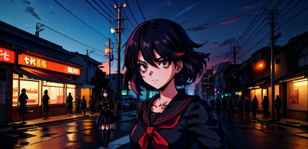 (composição perfeita),personagem de anime garota delinquente Sukeban parada na esquina de uma cidade em seifuku preto com saia preta muito longa, estilo anime. 8K, estilo anime mixed with fujifilm, garota de anime retrô, estilo animed digital art, em Tóquio, estilo anime illustration, estilo anime 4 k, estilo anime artwork, cartaz de anime filme ainda retrato, Cena de anime de Tóquio, modern estilo anime, estilo anime digital art, cabelo curto, 26 anos, converse vermelho,