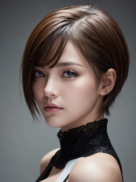 highest quality, ultra-high resolution, (realistic: 1.4), beautiful eyes, super beautiful, short hair, beautiful, beautiful sold...