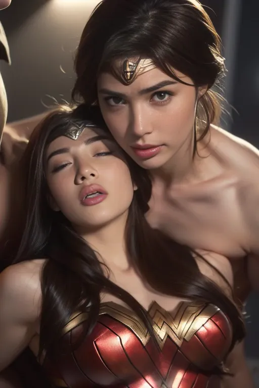 私はwonder womanです、完璧なwonder womanの衣装,kneel,押しdefeated,defeated,a man mounts me,face grabbed、hug from the front,hugged,being stran...