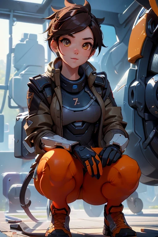 1fille, pose accroupie, dans un hangar d&#39;avions de haute technologie, TraceurSur, 2, cheveux bruns, cheveux pointus, Cheveux courts, veste, le maillot de corps, lunettes oranges, ((détaillé)), ((Meilleure qualité)), ((chef-d&#39;œuvre)), extremely détaillé CG unity 8k wallpaper, 32k, focus POINTU, photo of yeux parfaits, yeux parfaits, chef-d&#39;œuvre, BRUT, bel art, artiste professionnel, 8k, very détaillé face, very détaillé hair, perfectly dBRUTn body, Beau visage, very détaillé eyes, souriant, joues roses, détails complexes in eyes, corps parfaitement ajusté, beau corps, extremely détaillé, détails complexes, highly détaillé, POINTU focus, détaillé skin, texture de peau réaliste, texture, détaillé eyes, haute résolution, couleur de vision kodak, Photo_\(ultra\), Post-traitement, détail maximum, rugosité, vrai vie, Ultra réaliste, photoréalisme, la photographie, absurdes, photo brute, la plus haute qualité, photo couleur RAW très détaillée, photo professionnelle, extremely détaillé UHD 8k wallpaper unit, Meilleure qualité, haute résolution, (chef-d&#39;œuvre, qualité supérieure, haute résolution:1.4), photo, Cinématique, grain de film, POINTU, douce lumière naturelle, magic la photographie, super détaillé, Anatomiquement correct, Anatomie parfaite, retirer la jambe supplémentaire, enlever un membre supplémentaire, supprimer les gadgets supplémentaires.