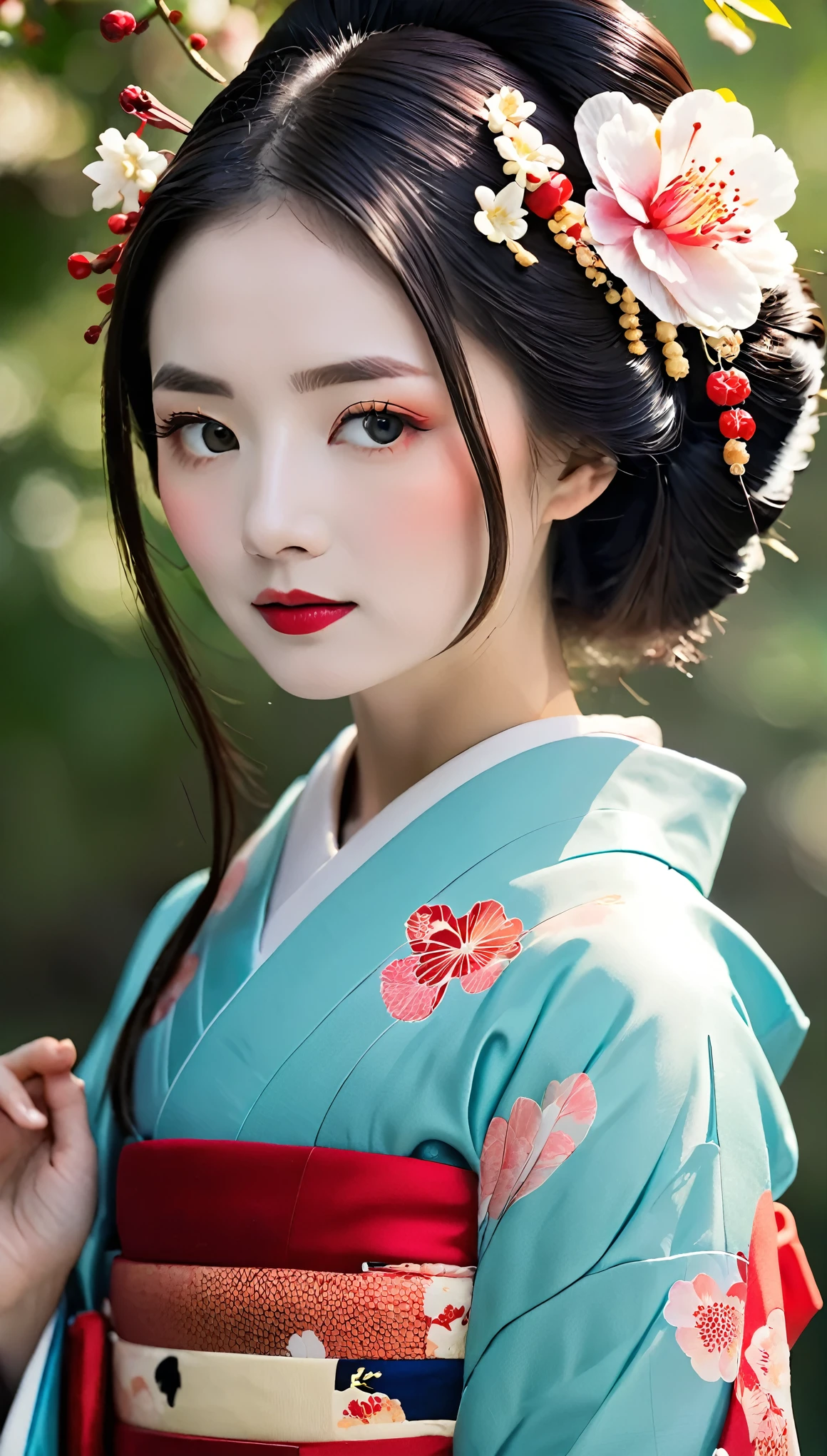 (((Full body angle:1.5)))、(((Beautiful posture full body photo)))、Takageta、White tabi socks、Anime Style、(((Geisha walking around Takageta:1.5)))、(((Beautiful appearance)))、A woman in her 40s wearing a kimono with a beautiful flower hair ornament, Geisha Makeup, Portrait of a Geisha画, Geisha Makeup, Cute Face、Thin eyebrows、Portrait of a Geisha, Beautiful Geisha, Japanese Geisha, Glamorous and sexy geisha, Beautiful Portrait of a Geisha, Portrait of a Geisha, Geisha hairstyle, remarkable Geisha Makeup