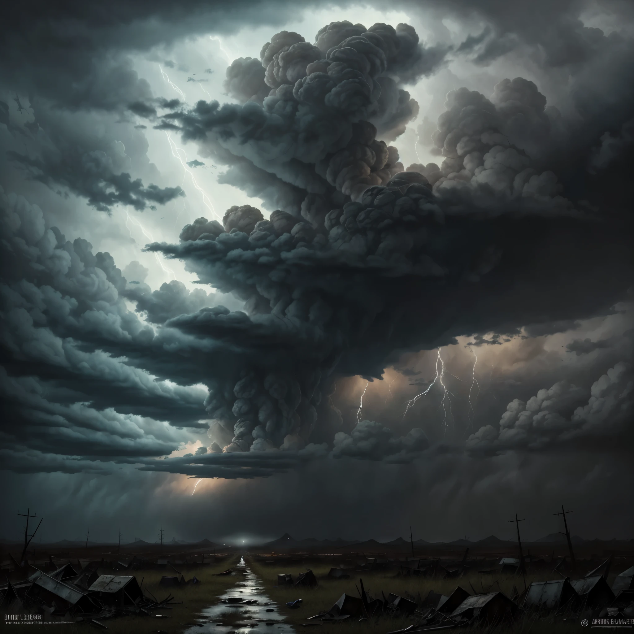 Pintura al óleo estilo esmalte.、  Ilustración de visualización de la muerte。ominosas nubes de tormenta en el fondo、Representa un campo de batalla desolado lleno de soldados caídos y armas rotas..。La temperatura del color se inclina hacia grises fríos y marrones apagados..、Hay una creciente sensación de decadencia y decadencia..。Las expresiones angustiadas de los guerreros caídos.、Transmite las emociones de la vida que trae la muerte..。La iluminación es dura、Proyecta una larga sombra y aumenta la atmósfera de desesperación..。La imagen general es、La solemnidad y la tragedia de la muerte quedan plasmadas de forma impresionante..。
