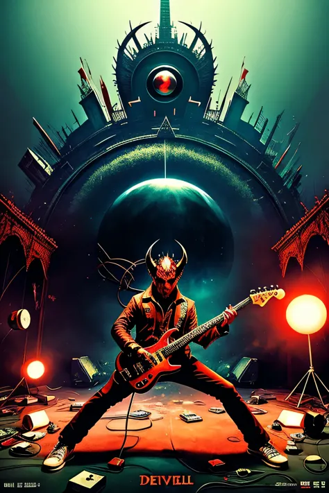 devil、Playing electric guitar、Bloody、ruins、Huge speaker、Mirror ball