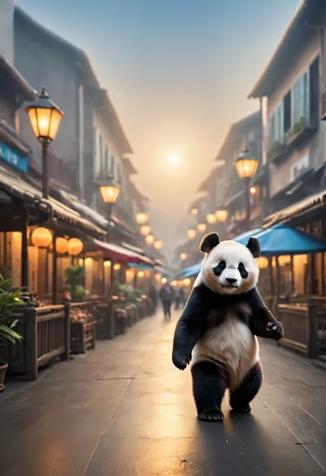 [Cute Panda greets the viewers, Pierre＝Art by Auguste Renoir and Jeremy Mann, (Viewpoint angle:1.2), Realistic, Ray Tracing, Bea...