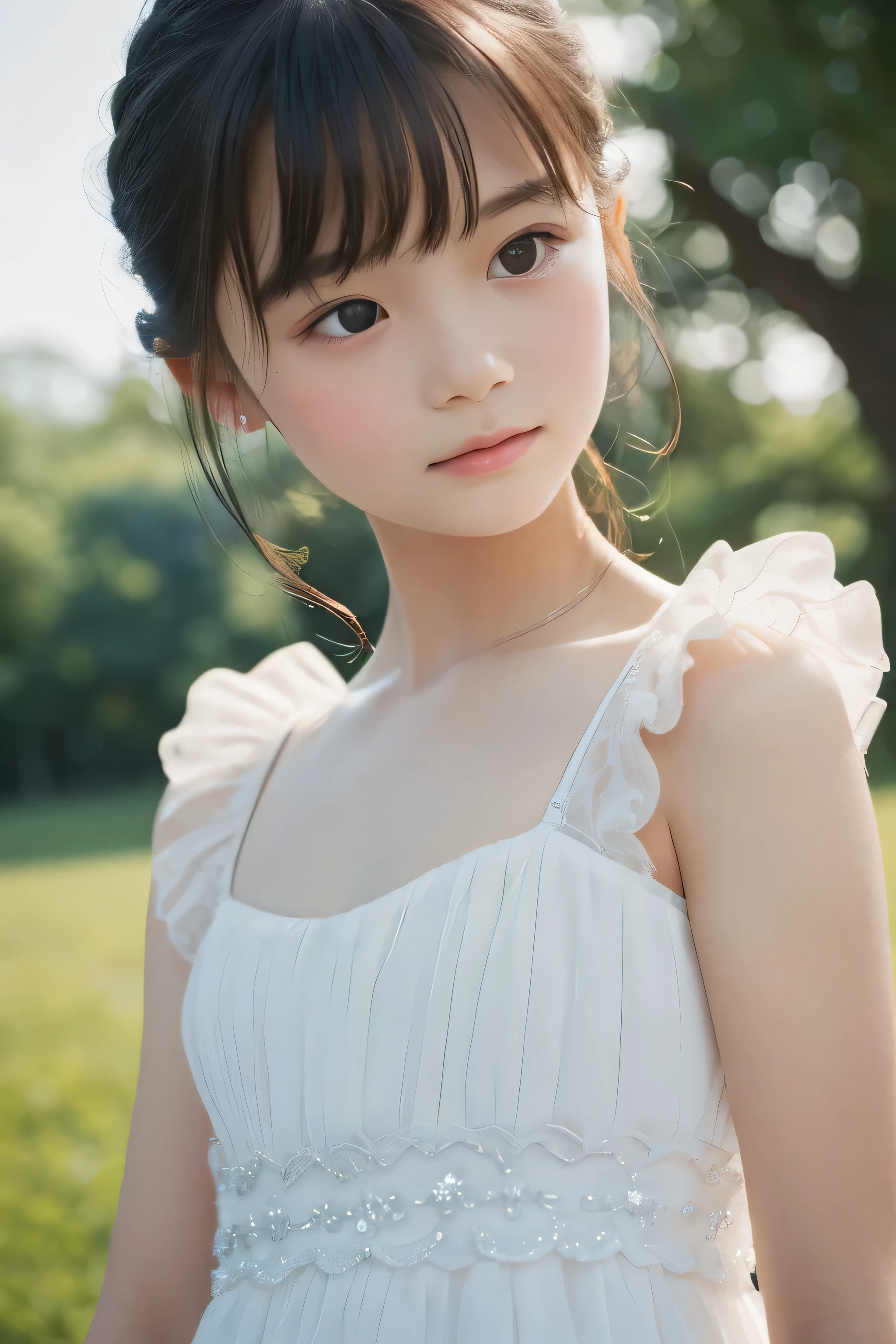 白いドレスを着た若い女の子のクローズアップ - SeaArt AI