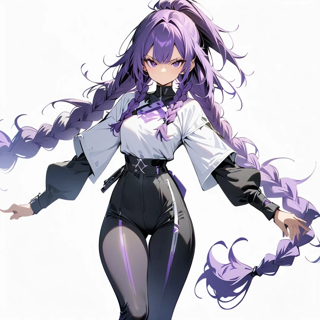(Full body image:1.5), (Extremely detailed CG unified 16k wallpaper:1.1), (Denoising Strength: 1.45), Beautiful and delicate eyes, Color Background, Mecha coverage, Dark Purple，White hair, Fluorescent violet, cool action, Beautiful and detailed cyberpunk city, Colorful hair, Beautiful and delicate light, 1 girl, Poker face, Cold expression, Sporty, HD semi-realistic anime CG concept art digital, Glowing lights, masterpiece, best quality