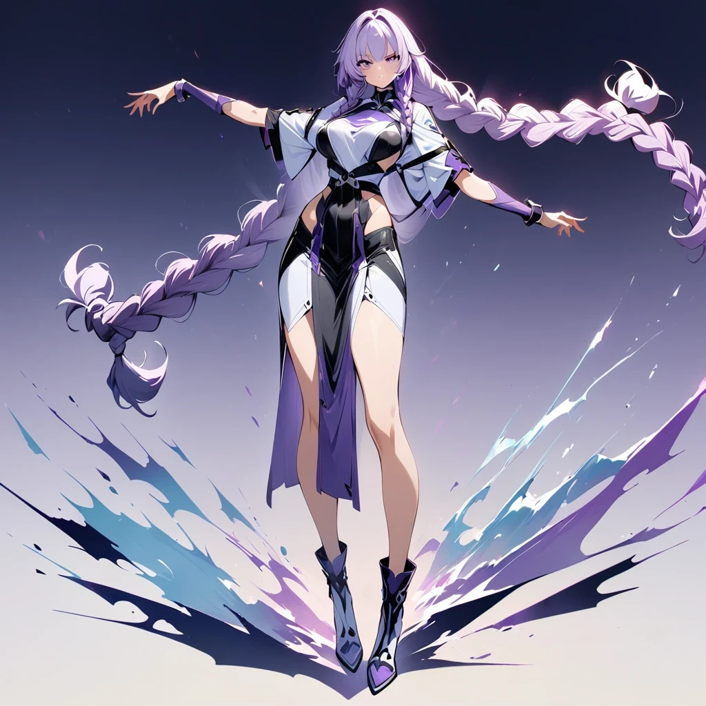 (Full body image:1.5), (Extremely detailed CG unified 16k wallpaper:1.1), (Denoising Strength: 1.45), Beautiful and delicate eyes, Color Background, Mecha coverage, Dark Purple，White hair, Fluorescent violet, cool action, Beautiful and detailed cyberpunk city, Colorful hair, Beautiful and delicate light, 1 girl, Poker face, Cold expression, Sporty, HD semi-realistic anime CG concept art digital, Glowing lights, masterpiece, best quality