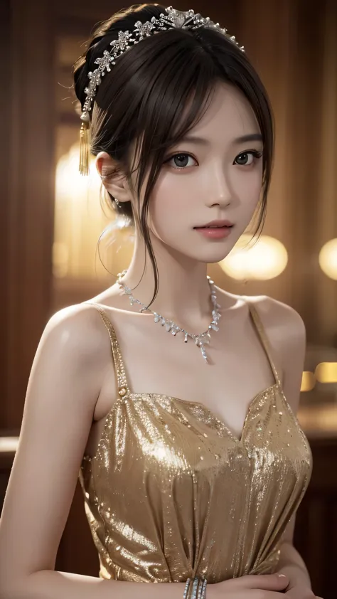 最high quality, masterpiece, High resolution, One girl,China dress,hair ornaments,necklace, jewelry,Beautiful Face,On top of that...