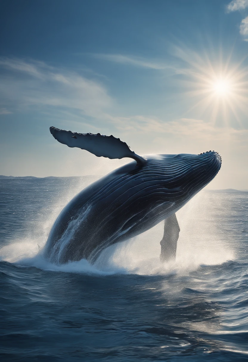 1blue whale\(huge,jump from the beautiful sea into the beautiful sky,dynamic pose\), BREAK ,background\(beautiful sea,clear sea,beautiful sky,beautiful island,beatiful sunlight\),quality\(8k,wallpaper of extremely detailed CG unit, ​masterpiece,hight resolution,top-quality,top-quality real texture skin,hyper realisitic,increase the resolution,RAW photos,best qualtiy,highly detailed,the wallpaper,cinematic lighting,ray trace,golden ratio\),(dynamic angle),award-winning,(close up whale),motion blur,dynamic angle,(from below)