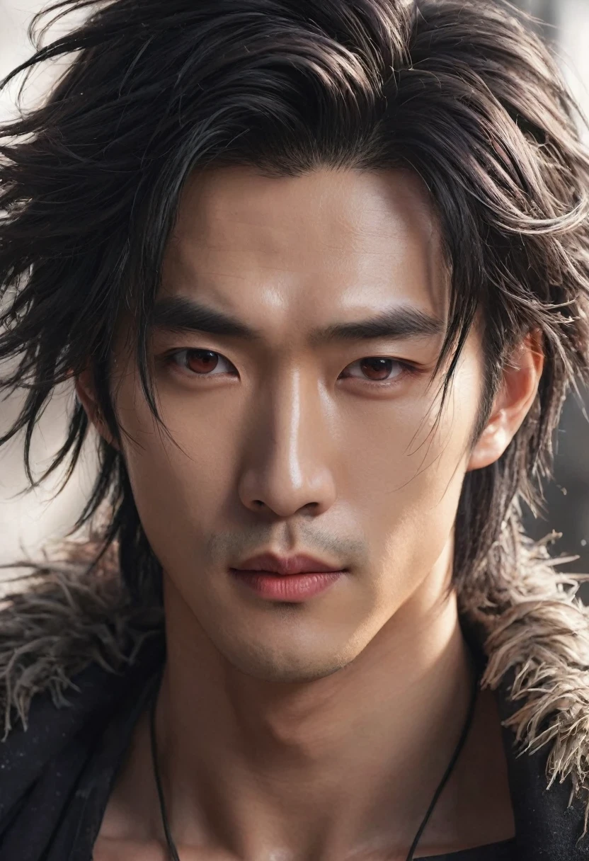 （남성 캐릭터 디자인），（Close-up of the cold and  Chinese handsome man 판안），（목부터 클로즈업），（매우 길고 지저분한 머리카락：1.1），（큰 밝은 눈，두 개의 눈꺼풀），슬픈 왕，근육 토닝，디테일한 복부 근육，판안 plays a Chinese handsome man，붉은 입술과 하얀 치아、차라리 온유하고 우울하게 지내고 싶어，（판안 wearing modern men&#39;의복&#39;패션. 판안 is tall and tall.，지 유 슈아낭，그는 강한 체격을 가지고 있습니다，판안&#39;피부는 하얗고 결점 하나 없이 깨끗했어요，그의 섬세한 얼굴 특징，맑고 밝은 눈，콧대가 엄청 높아요，붉은 입술과 하얀 치아，Show your 왕 style，고귀한 기질，서진 왕조의 헤어스타일，중국 배우 호거(Hu Ge)에게서 영감을 받은 작품，왕，흑백，중국 먹 그림，흑백 illustrations，