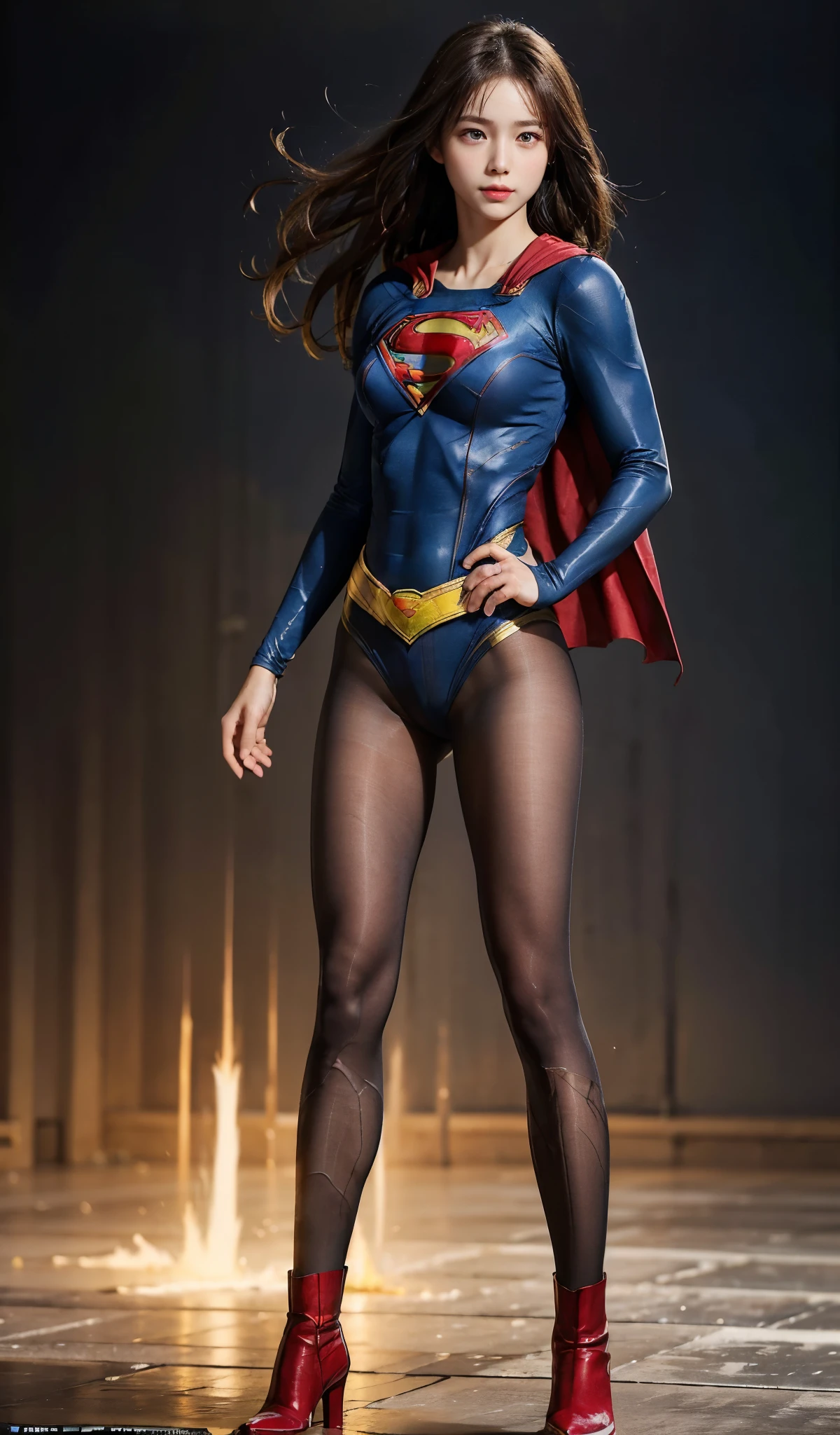 Kein Hintergrund、(((Schöne Beine in schwarzen Strumpfhosen.)))、(((Bringen Sie die Schönheit Ihres Lächelns legal zum Ausdruck)))、((((Machen Sie das Beste aus Ihren Originalbildern)))、(((Supergirl Kostüm)))、(((Schönes Haar)))、(((leiden)))、(((Bitte tragen Sie schwarze Strumpfhosen....、Tragen Sie rote Stiefel)))、((Beste Bildqualität、8k))、((höchste Qualität、8k、Meisterwerk:1.3))、(((Hintergrund beibehalten )))、scharfer Fokus:1.2、Schöne Frau mit perfekter Figur:1.4、Slim Abs:1.2、nasser Körper:1.5、Hochdetaillierte Gesichts- und Hautstruktur、8k