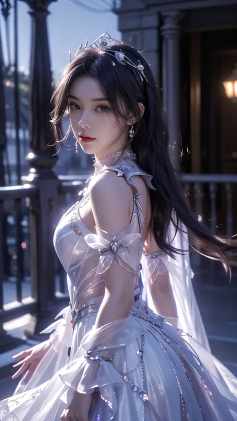 8K, UHD, MAsterpiece, best quality, 1 girl, ((realistic face)), happy pace, very long hair, small breasts, perfect waist, decora...