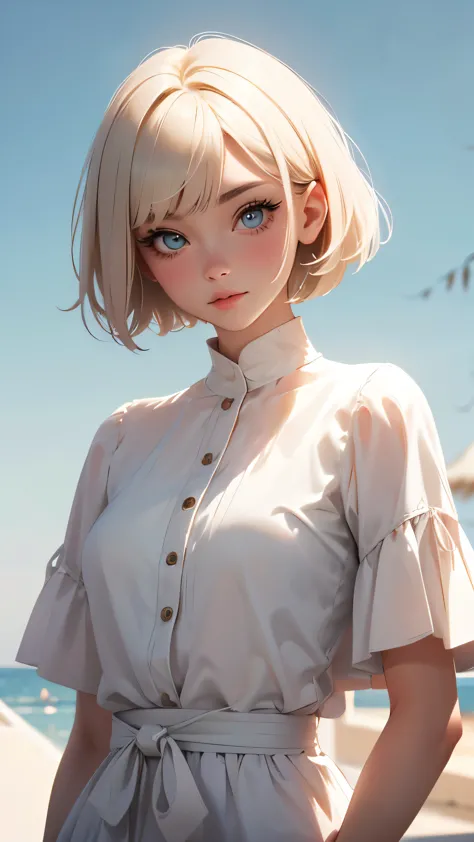 short hair, short hair with bangs, woman with pretty face,cute little face, french bob, white skin, short brown hair and big eye...